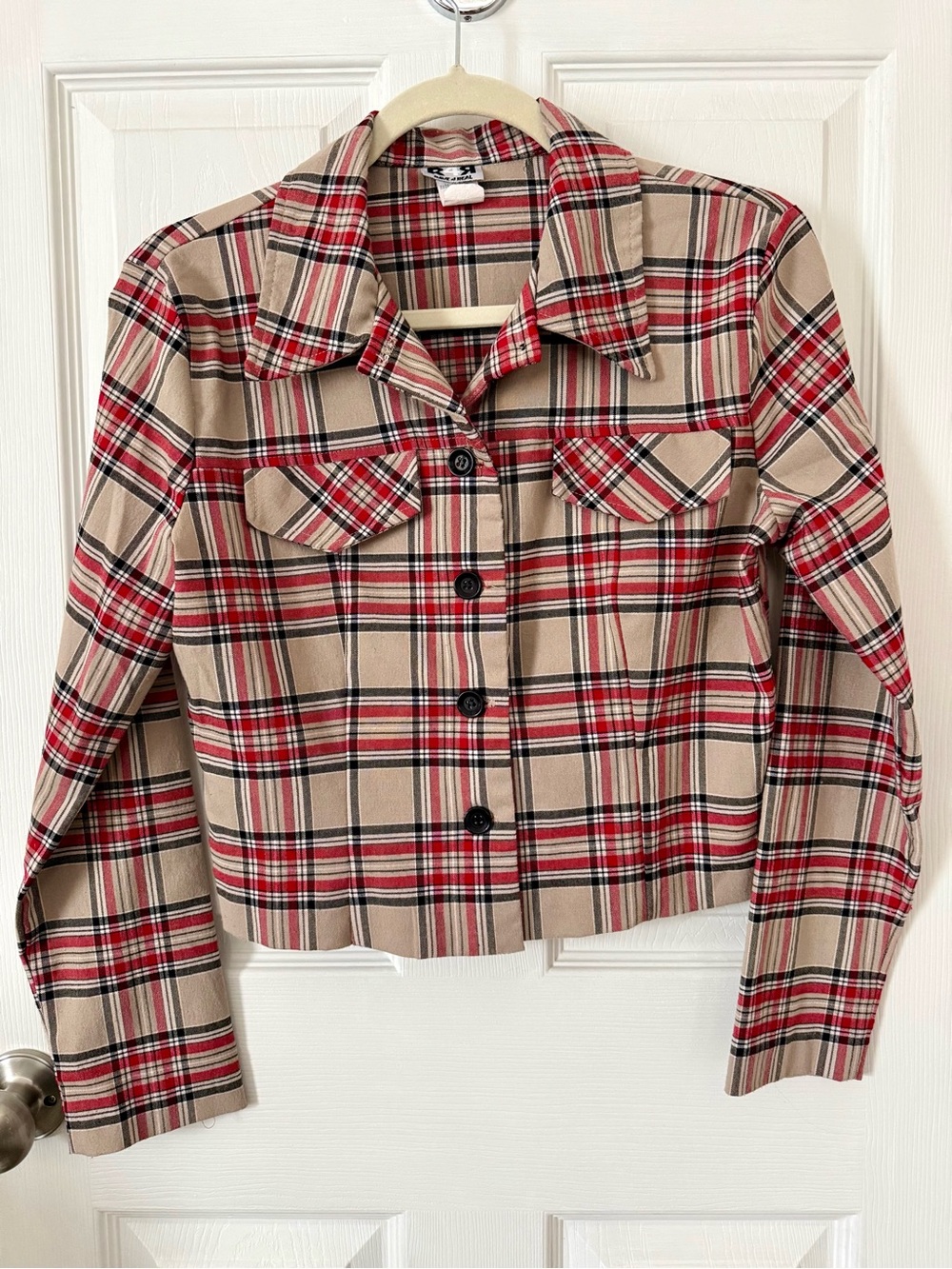 Rave 4 Real Vintage Plaid Cropped Shirt Jacket Indie Grunge Y2K Size M